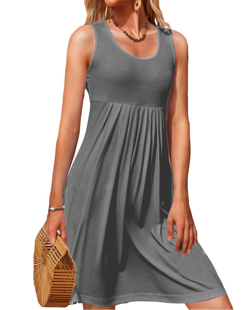 Freya Women's Mini Dress – Sleeveless, U-Neck, Pleated Skirt and A-Line Silhouette