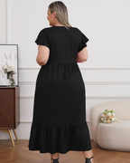 Avery Abito maxi curvy da donna – Vita alta, maniche con volant e tasche laterali
