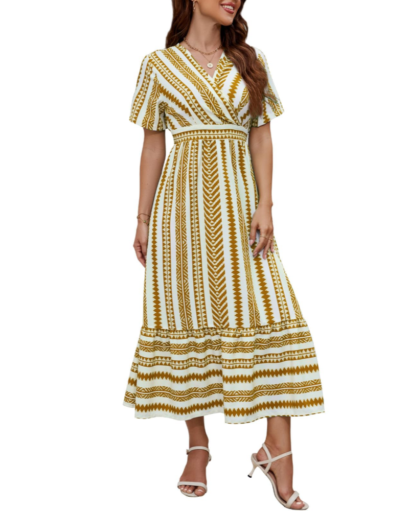 Harriet Abito Donna a Righe – Scollo a V, Vita Elasticizzata e Tasche
