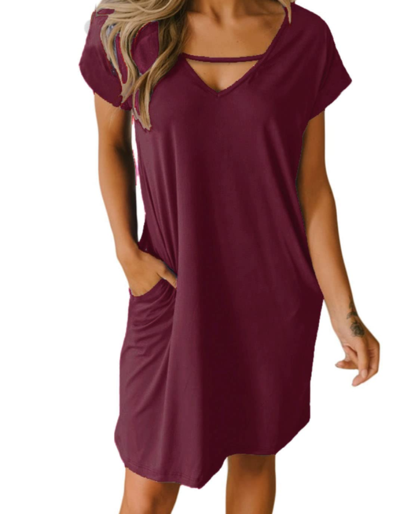Grace Abito Túnica para Mujer – Vestido de Verano con Escote en V, Mangas Cortas y Bolsillos Pequeños