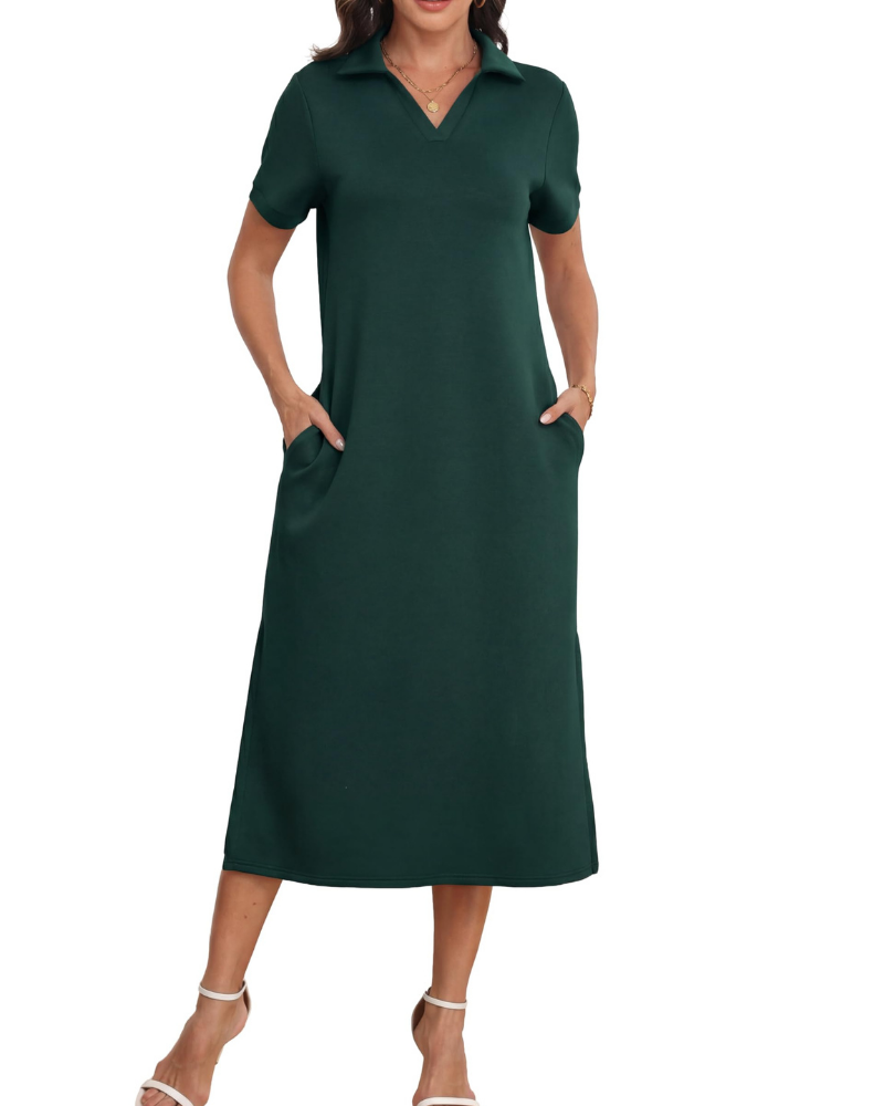 Claire Abito Mujer – Vestido Maxi Polo con Bolsillos, Tejido Suave y Corte A-Line