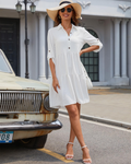 Chloe Women's Dress – Mini A-Line Dress with Buttons, High Waist & Lightweight Fabric