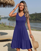 Γυναικείο καλοκαιρινό φόρεμα Kelsey μέχρι το γόνατο – αμάνικο, με βολάν και πλαϊνές τσέπες