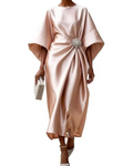 Natalie Abito Maxi Donna – Vestito Elegante in Raso con Maniche a Pipistrello e Vita Drappeggiata
