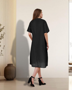 Amelia Women's Midi Dress – Summer Cotton Dress with Short Sleeves, High Waist & Pockets