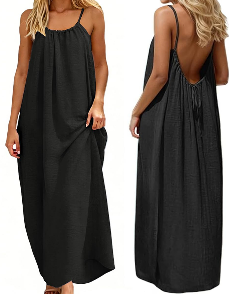 Nora Abito Donna – Vestito Maxi Estivo con Spalline Regolabili, Schiena Scoperta & Tessuto Leggero