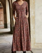 Holly Abito Maxi Donna – Vestito Boho Floreale con Scollo a V, Maniche Lunghe e Tasche