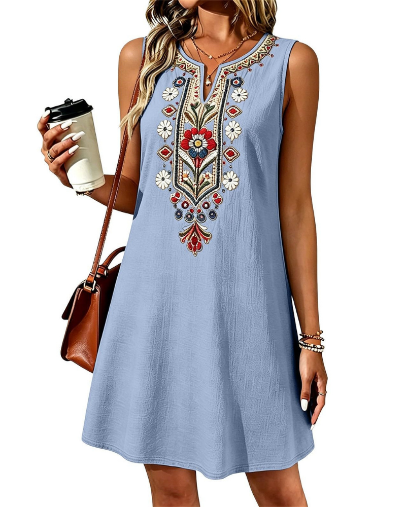 Sienna langes Sommerkleid für Damen – Baumwolle und Leinen, A-Linie und Seitentaschen