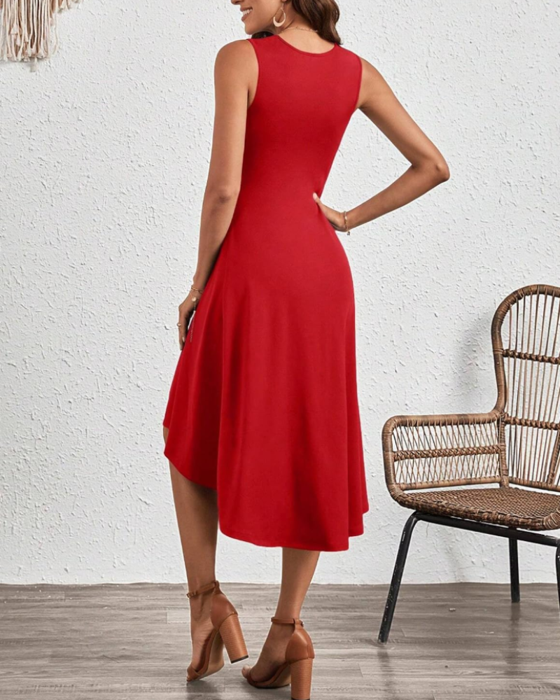 Heather Abito Midi Donna – plisované dámské midi šaty bez rukávů s áčkovým střihem a zvýrazněným pasem