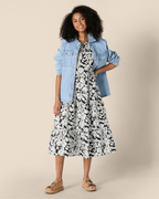 Mabel Robe Midi Femme – Robe en Satin de Coton avec Volants et Jupe à Volants