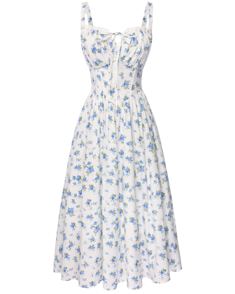 Darcy Abito Midi Donna Floreale – Corsetto, Spalline Regolabili e Tasche