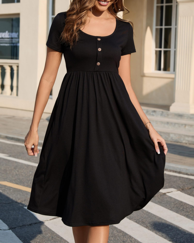 Cordelia Abito Midi Donna – Scollo Rotondo, Vita Elasticizzata e Tasche
