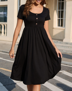 Cordelia Abito Midi Donna – Scollo Rotondo, Vita Elasticizzata e Tasche