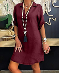 Matilda Women's Linen and Cotton Dress – V-Neck, A-Line, and Short Sleeves