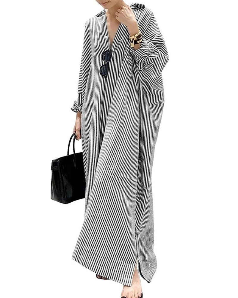 Maya Abito Donna – Vestito Camicia Maxi a Righe con Colletto, Bottoni & Tessuto Leggero
