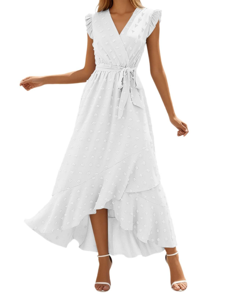 Sukienka maxi Chloe Abito Donna – lekka sukienka boho z dekoltem w serek i falbanianymi rękawami