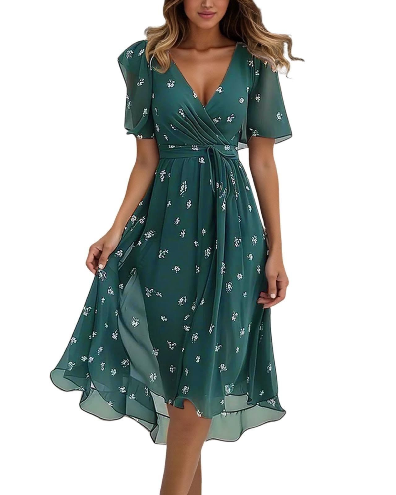 Jasmine Robe d'été pour femme – Robe midi légère avec décolleté en V et coupe ample
