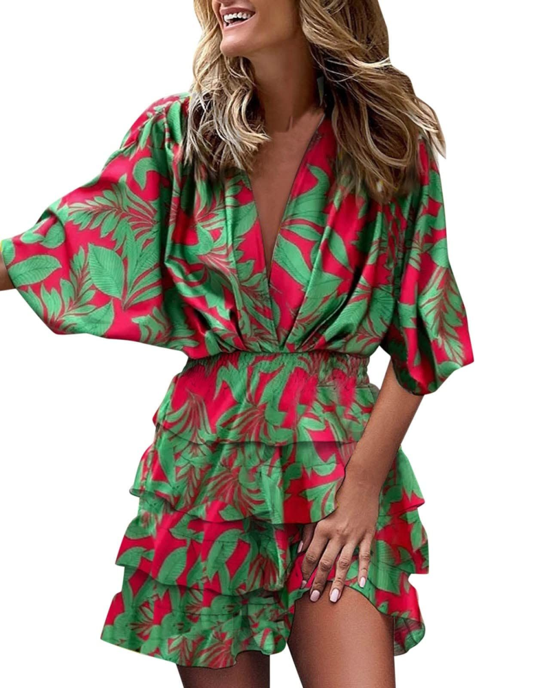 Scarlett Robe Courte Femme – Robe Imprimée Ligne A avec Col en V et Ourlet Asymétrique