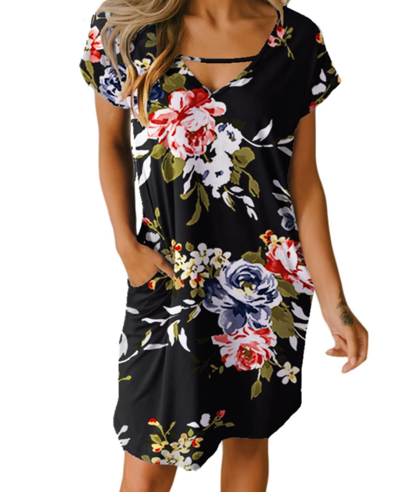 Grace Abito Túnica para Mujer – Vestido de Verano con Escote en V, Mangas Cortas y Bolsillos Pequeños