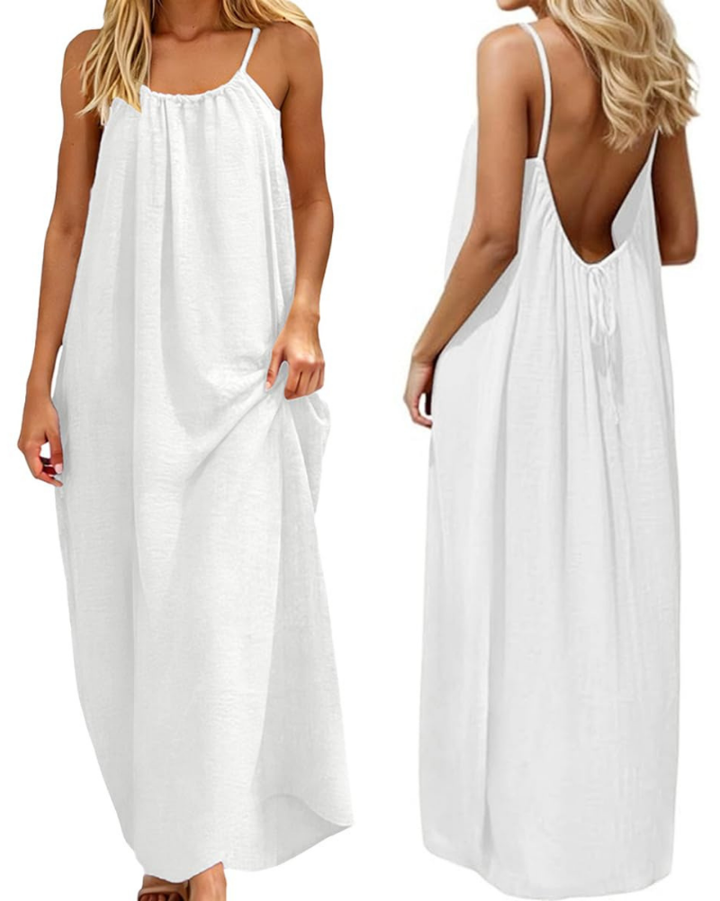 Nora Abito Donna – Vestito Maxi Estivo con Spalline Regolabili, Schiena Scoperta & Tessuto Leggero