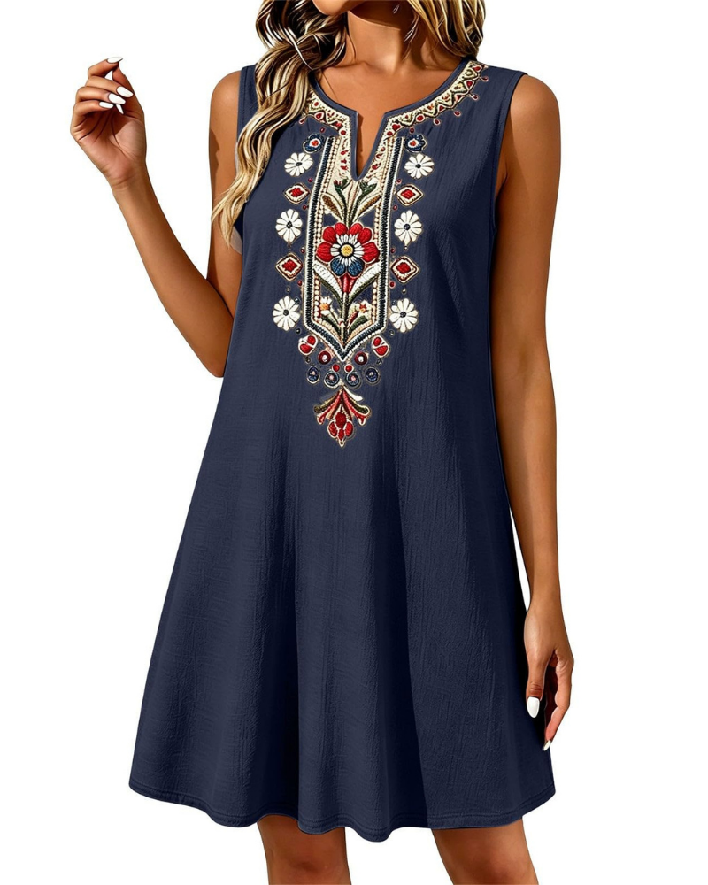 Sienna – Robe d’été longue pour femme en coton et lin, coupe trapèze et poches latérales