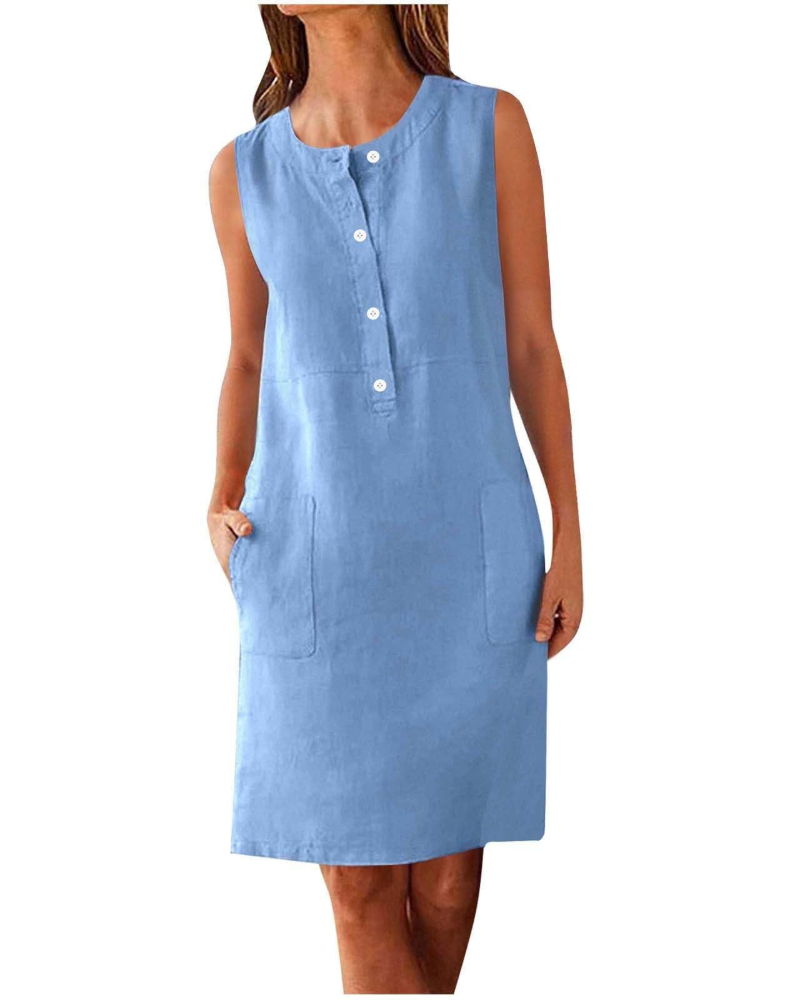 Grace Vestito Donna Estivo – Abito in Cotone Lino con Tasche & Vestibilità Fluida