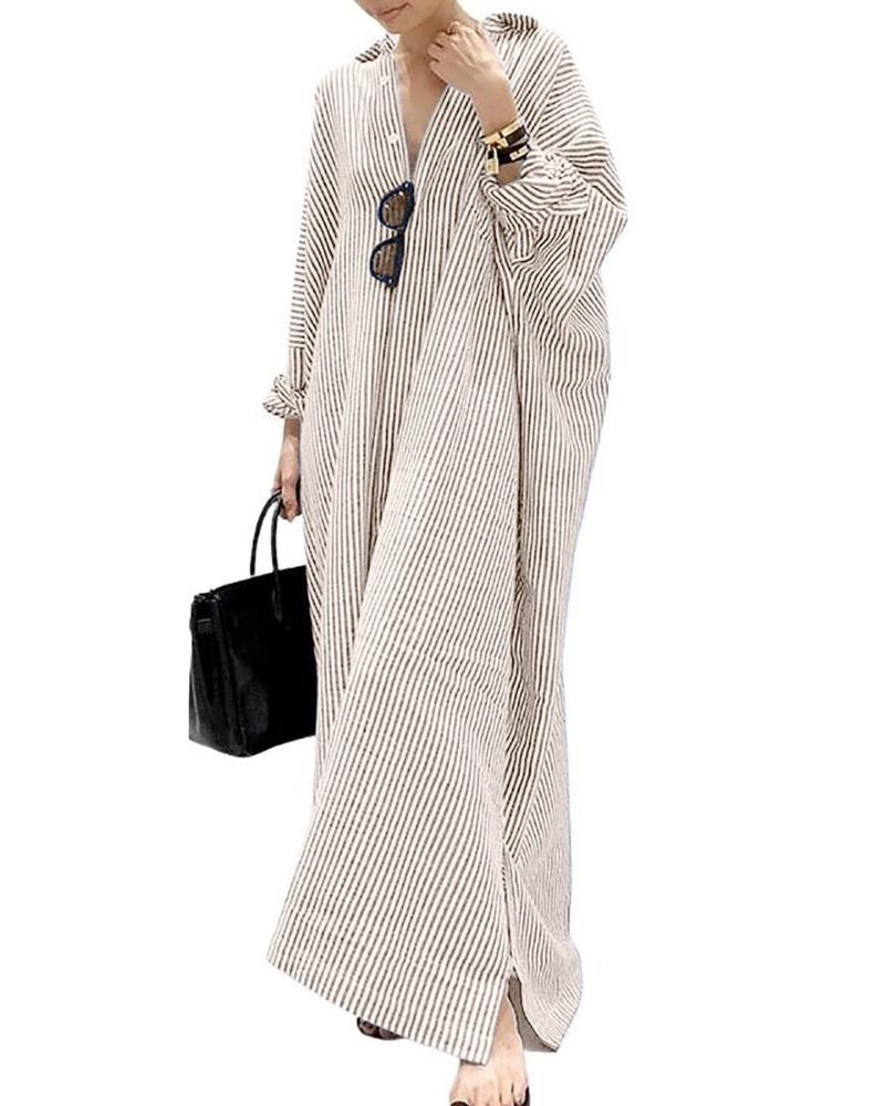 Maya Abito Donna – Vestito Camicia Maxi a Righe con Colletto, Bottoni & Tessuto Leggero