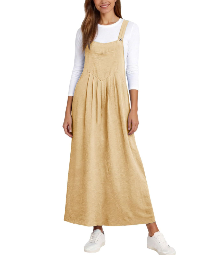Madison Robe Salopette Femme – Robe Midi Ligne A avec Bretelles Réglables et Poches