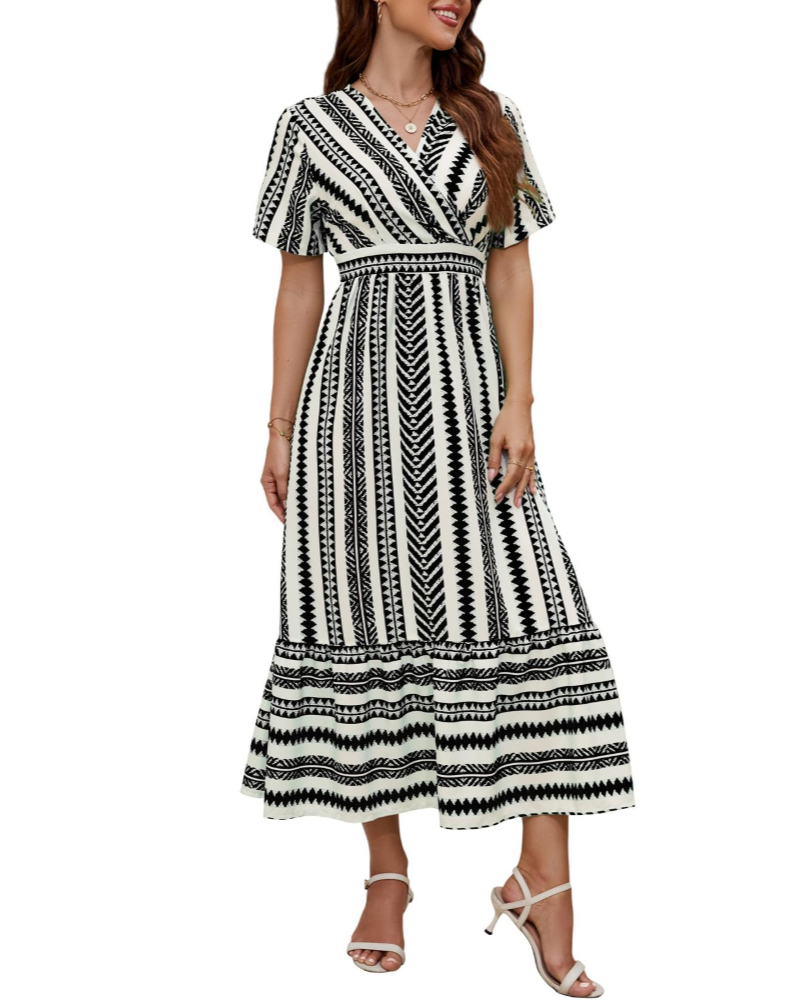 Harriet Abito Donna a Righe – Scollo a V, Vita Elasticizzata e Tasche