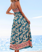 Isolde Robe Maxi Femme Florale – Corsage Smocké, Bretelles Réglables et Volants