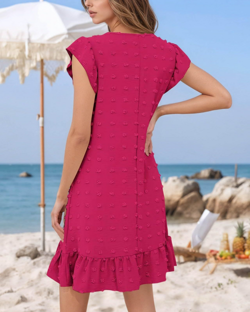 Audrey Women's Midi Dress – Summer Dress with V-Neck, Ruffled Sleeves