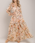 Robe longue Courtney Abito pour femme – Robe fleurie en chiffon avec décolleté en V et drapé