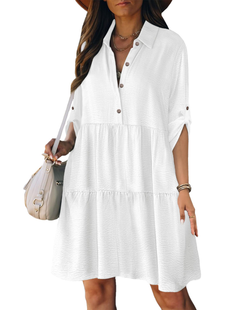 Chloe Women's Dress – Mini A-Line Dress with Buttons, High Waist & Lightweight Fabric