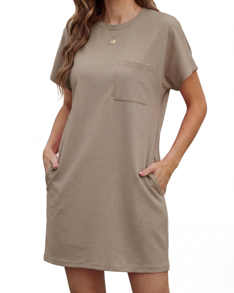 Molly Abito Mini Femme – Robe d'été plissée avec col rond et poches
