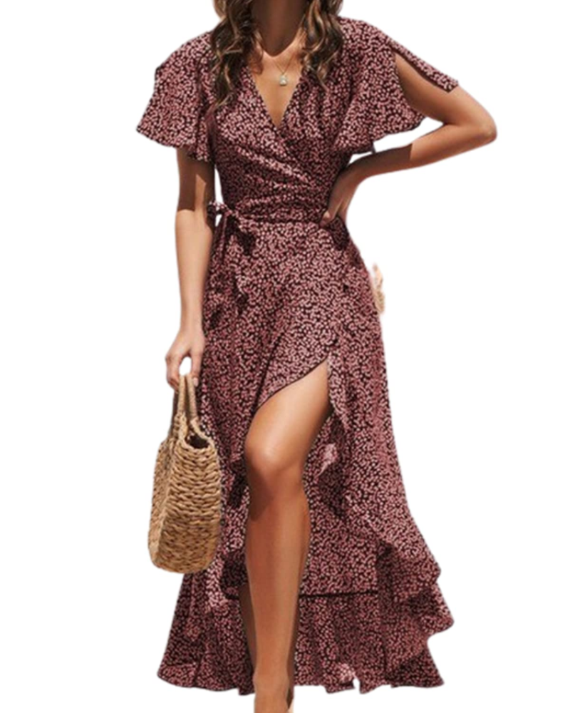 Evangeline Abito Maxi Donna Floreale – Portafoglio, Scollo a V e Volant