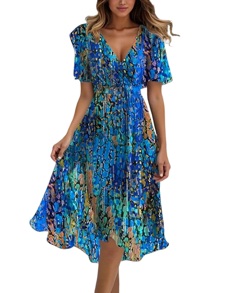 Jasmine Robe d'été pour femme – Robe midi légère avec décolleté en V et coupe ample