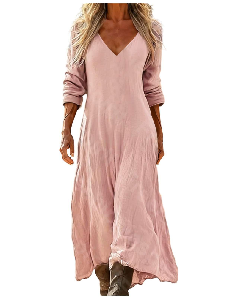 Eleanor Abito Maxi Donna Boho – Scollo a V, Maniche a 3/4 e Tasche