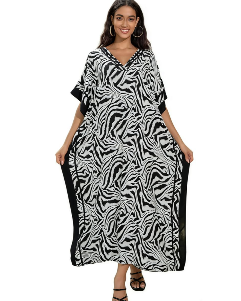 Sybil Caftano Maxi Donna Boho – Stampa Etnica, Vestibilità Ampia e Copricostume