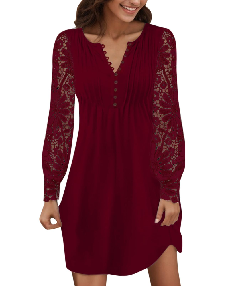 Cassandra Abito Mini Femme – Robe en Dentelle avec Col en V et Boutons