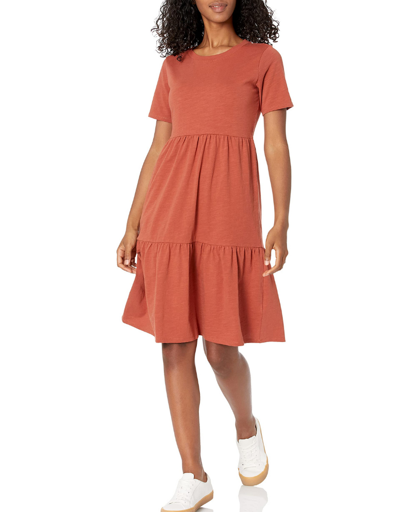 Bethany Abito Donna Svasato – Vestito in Cotone con Girocollo, Maniche Corte e Balze