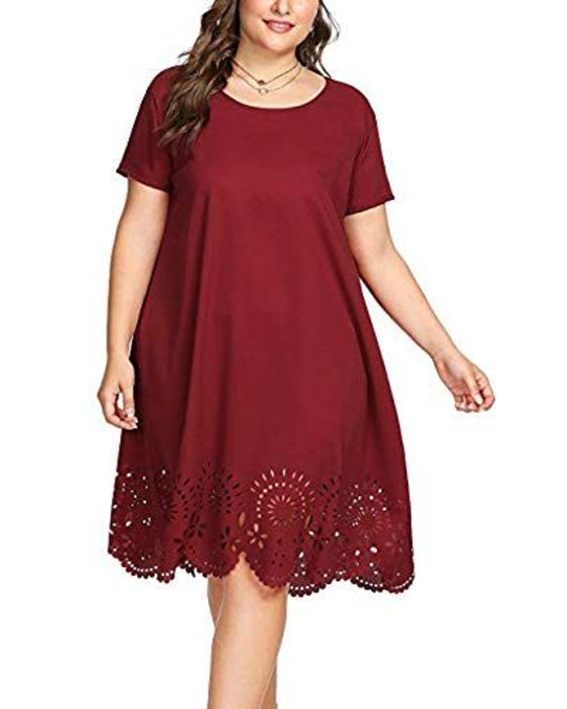 Nora Robe Femme Midi – Robe Décontractée Douce avec Col Rond et Manches Courtes