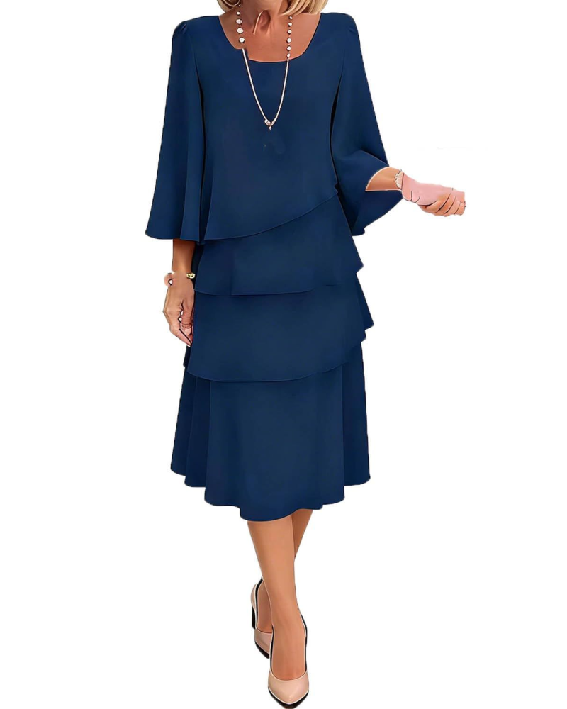 Amelia Vestito Donna Midi – Abito Elegante a Balze con Maniche a Campana