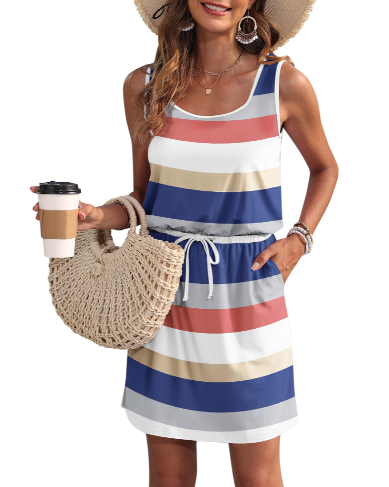 Winsome Abito Donna Estivo – Scollo Rotondo, Vita con Coulisse e Tasche