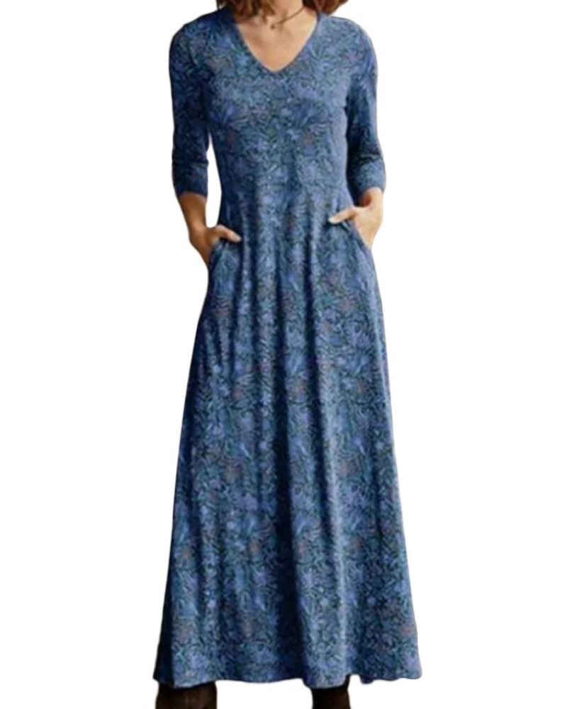 Holly Abito Maxi Donna – Vestito Boho Floreale con Scollo a V, Maniche Lunghe e Tasche