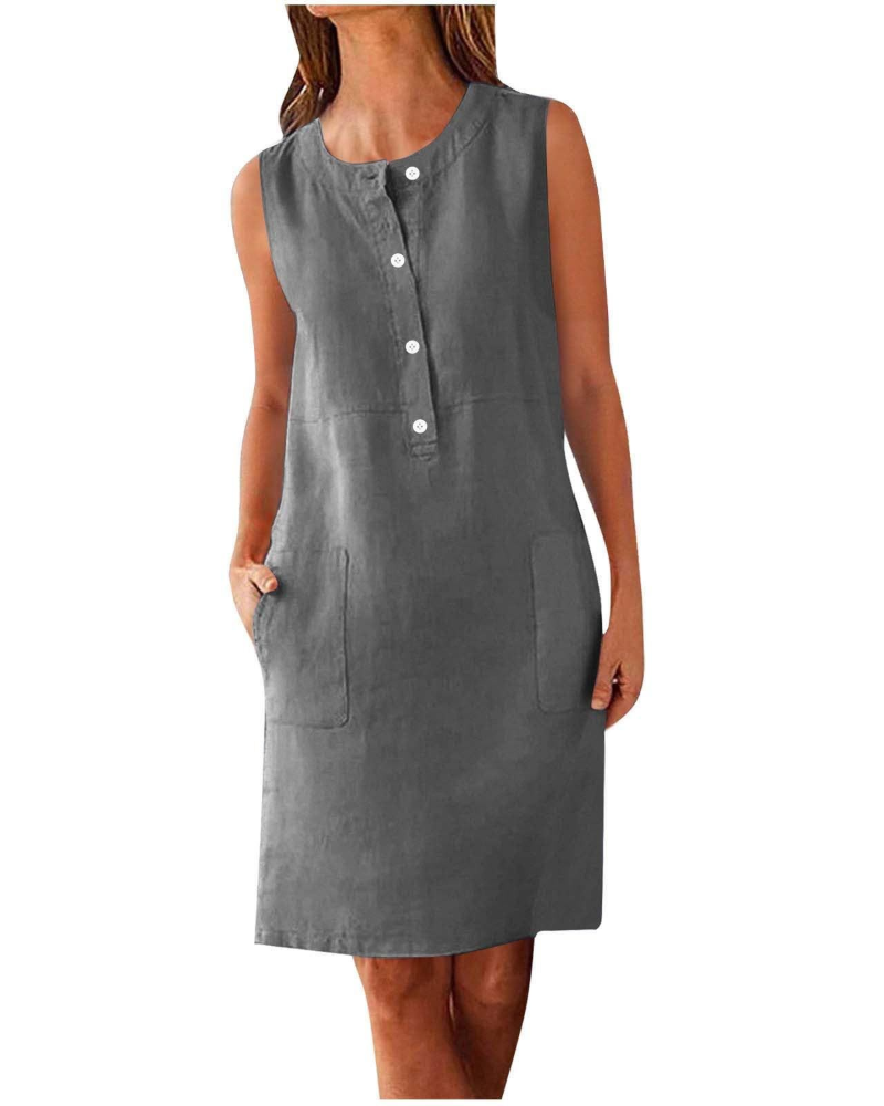 Grace Vestito Donna Estivo – Abito in Cotone Lino con Tasche & Vestibilità Fluida