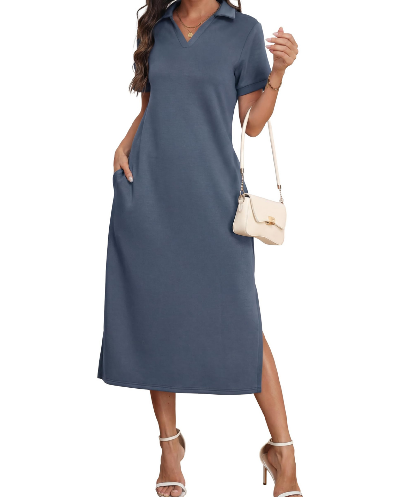 Claire Women's Dress – Maxi Polo Dress with Pockets, Soft Fabric & A-Line Fit