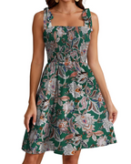 Claire Women's Summer Dress – A-Line Dress with Floral Print, Square Neckline & Thin Straps