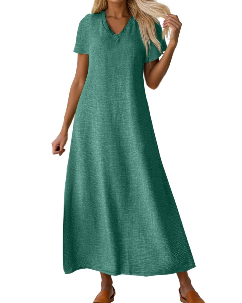 Evelyn Vestito Donna Lungo – Abito in Lino con Scollo V & Vestibilità Morbida