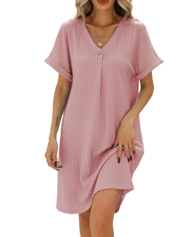 Robe d'été Sophia à ligne A pour femme – Robe avec col en V, manches courtes et coupe ample
