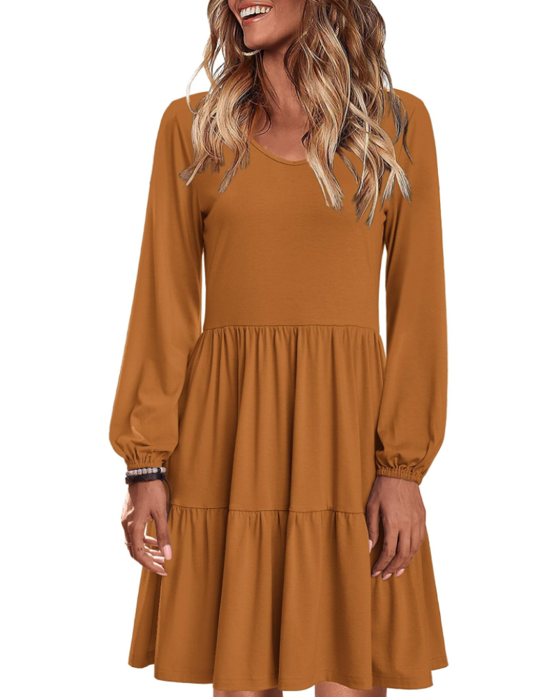Dorothy Abito Midi Femme – Robe Ligne A avec Col en V, Volants et Poches